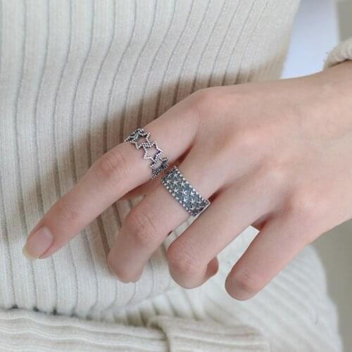 New Retro Vintage Big Wide Round Ring For Women Elegant Personality Star Rings Female Girls Gift Charm Finger Jewellery
