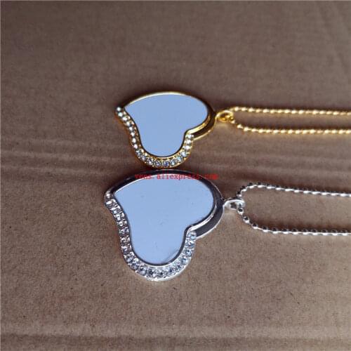 Sublimation blank Peach heart necklaces pendants with drill necklace pendant hot tranfer printing consumable 15pcs/lot