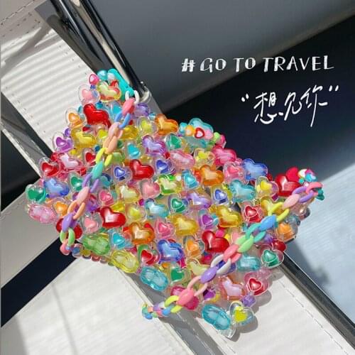 TOBO Summer New Jelly Transparent Bag Love Fairy Hand-woven Beaded Crossbody Bags for Women Heart-shaped Purses and Handbags