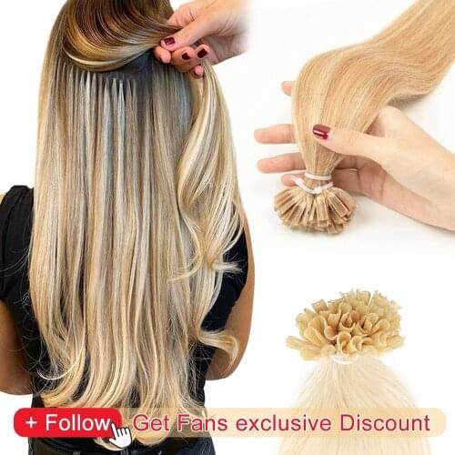 U Tip Nail Hair Keratin Fusion Human Hair Extensions Nail Tip Black Brown Blonde Burgundy Non-remy hair 50 strands 1g/pc