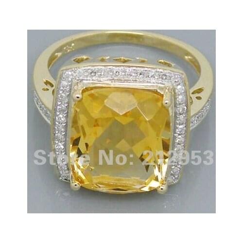 Vintage Cushion 10x12mm Solid 5.92Ct 14Kt Yellow Gold Citrine Engagement Wedding Ring