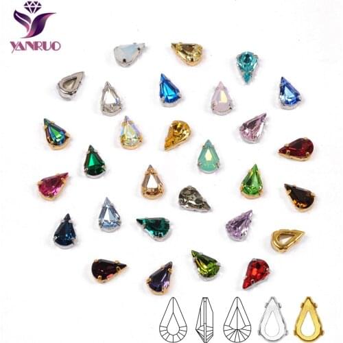 YANRUO 4300 Pear Shaped Fancy Stones Setting K9 Strass Point Back Glass Crystal Sewn Rhinestones For Clothes Decoration