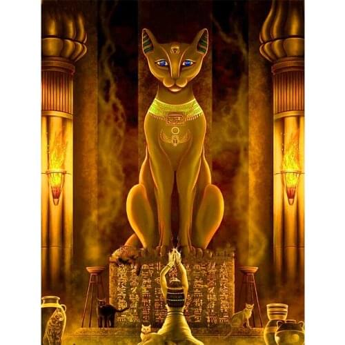 Yujohom Diamond Painting Egyptian Pharaoh Icon Paint with Diamond Picture Embroidery Cat God Full Square Drill Mosaic Home Decor
