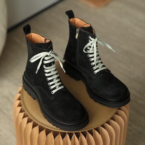 2021 Women Motorcycle Boots Genuine Leather Shoes Woman Cow Suede Rubber Boots Female Non-slip Soles Flat with Shoes