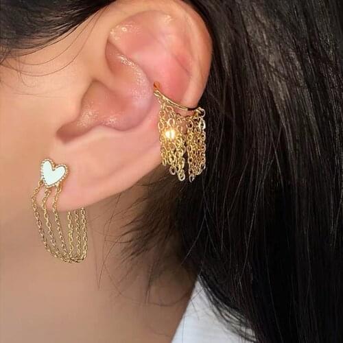 TIMEONLY Elegant Multi Tassel Earrings for Women Minimalist Gold Color Metal White Love Heart Clip Earrings Bijoux Femme 2020