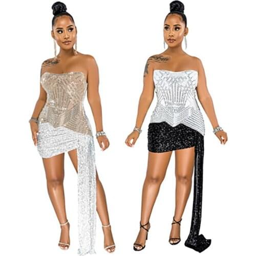 Women Short Sequin Prom Party Dresses Sweetheart Strapless Homecoming Dress Ribbons Sleeveless Above Knee Evening Gowns