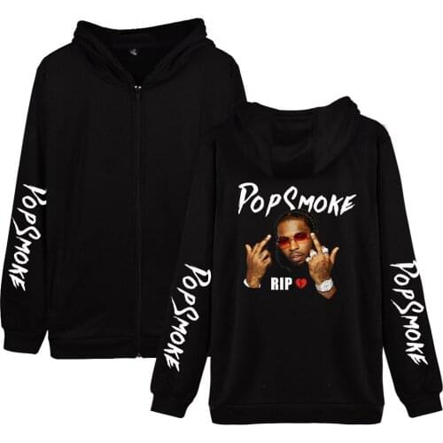 Winter Mens Jackets and Coats Rapper Pop Smoke Zip Up Hoodie Fleece Zipper Hooded Sweatshirt Outwear Warm Coat Hip Hop Clothing