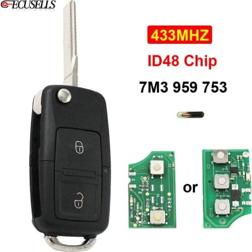 2 Button Folding Flip Remote Key 7M3 959 753 433MHZ 7M3959753 ID48 Chip For Volkswagen For VW Sharan Model 2004-2008 HU66 Blade