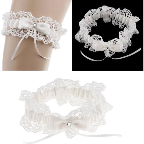 2pcs Bride Keepsake Lace Floral Rhinestone Bow Ladies Garters Party Supplies