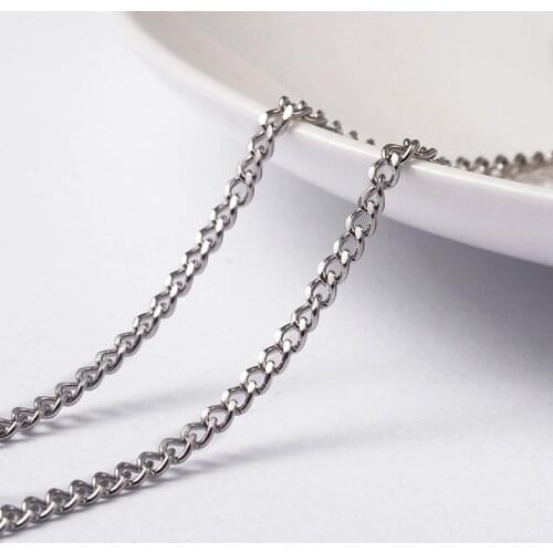 20m/roll 3x2x0.6mm Unwelded 304 Stainless Steel Curb Chains Twisted Chains with Spool for Jewelry Making DIY Handmade Supplies