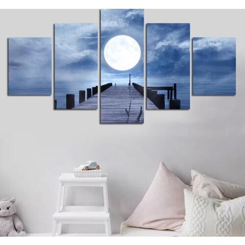 5 piece the moon wall art poster dusk pier decorative canvas painting the living room sofa bedroom decora drop shipping FA490