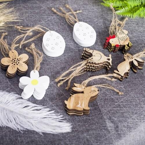 8pcs Easter Decoration Rabbit Wood Craft Wooden Pendants Ornaments for Home Easter Party Decoration Kids Gifts