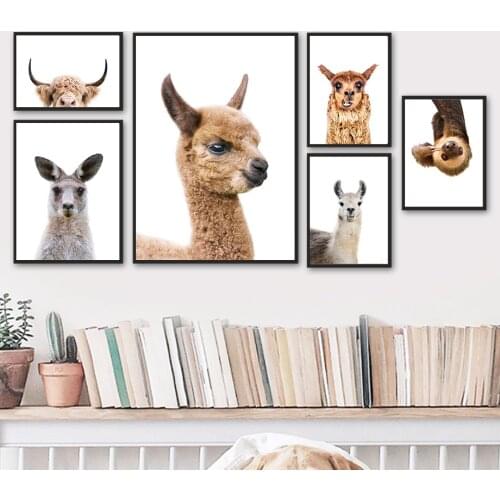 Alpaca Kangaroo Highland Cattle Sloth Animal Wall Art Canvas Painting Nordic Poster And Prints Wall Pictures Kids Room Decor