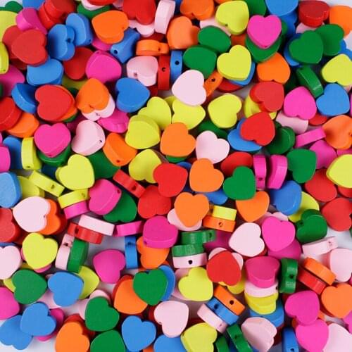 20Pcs/Lot Multicolor Heart Wooden Beads Charm Loose Spacer Beads For Handmade Jewelry Making DIY Bracelet Necklace Accessories