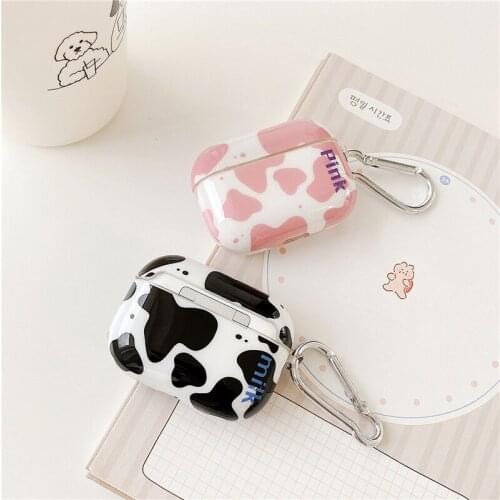 Earphone Case, Cow Grain Print Silicone Storage Box Protective Shell, Black/Pink