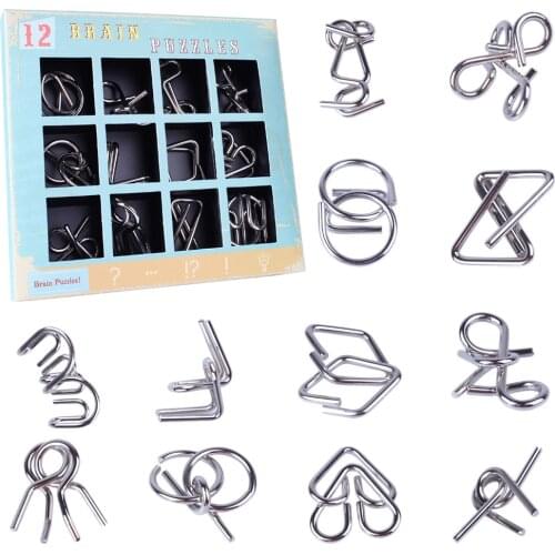 12-Piece IQ Test Thinking Game Toy Brain Teasers Metal Ring Buckle Puzzle Educational Toys Children Birthday Gift