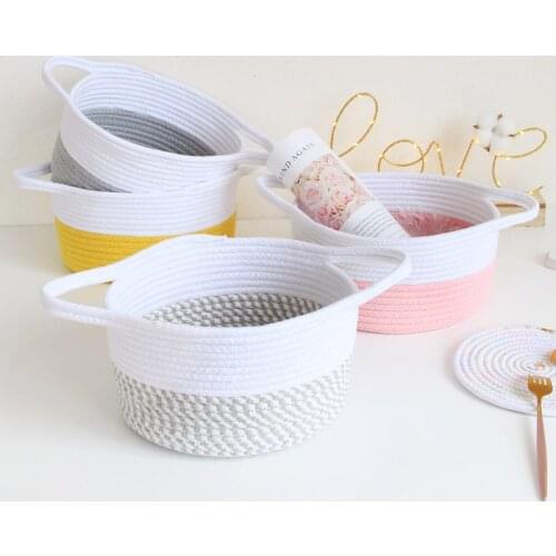 INS Nordic Cotton Rope Storage Baskets With Handles Hand Wowen Desktop Sundries Finishing Basket Kids Toys Debris Organizer Box