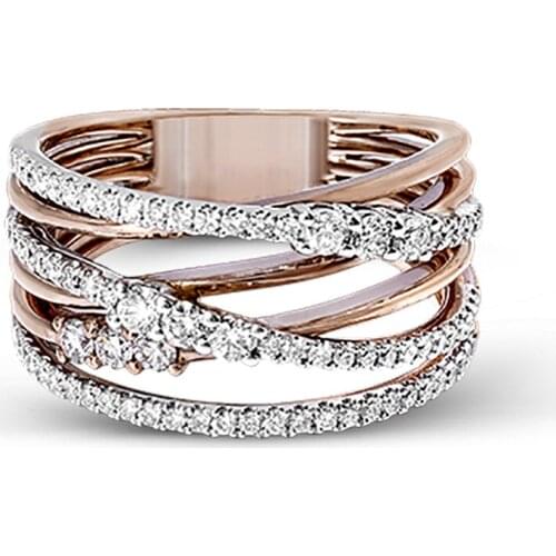 Vintage Trendy Zircon Cross Engagement Ring Luxury Female White Crystal Stone Ring Charm Rose Gold Color Wedding Rings For Women