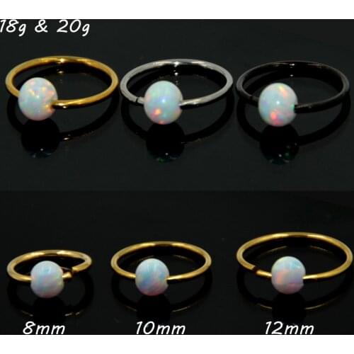1Pc White Opal Ball Nose Hoop Ring Clicker Hinged Segment Septum Labret Lip Tragus Cartilage Ring Piercing Jewelry