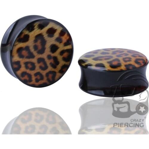 Leopard Print Double Flared Ear Plug Acrylic Saddle Gauge Tunnel Piercing Body Jewelry Ear Expander