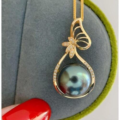 MADALENA SARARA 10-11mm Saltwater Pearl Pendant Necklace Natural Black Tahiti Pearl Necklace 18K Gold Luxury Women Jewelry