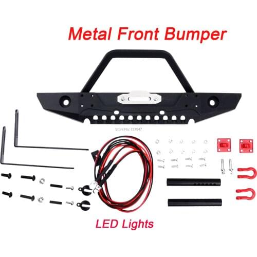 Metal Front Bumper with LED Lights for 1/10 1:10 RC Car Axial SCX10 90046 90047 Traxxas TRX-4 TRX4 RC Rock Crawler