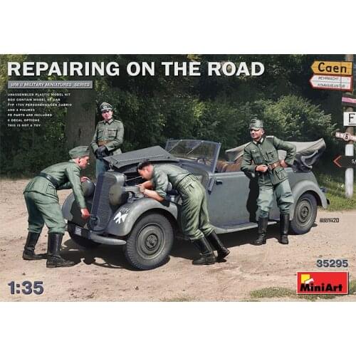 Assembled tank model 1/35 TYPE 170V convertible car and roadside maintenance soldier 35295 plastic kit building model