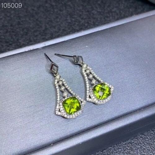 Fashion square natural green olivine drop earrings 925 silver Natural peridot gemstone earring women party gift jewelry