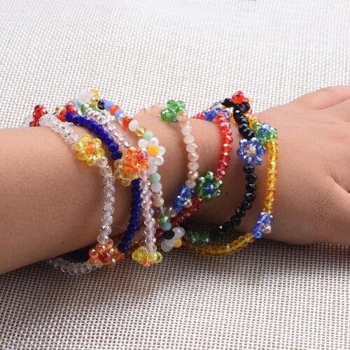 Fashion Simple Crystal Flowers Beads Handmade DIY Bracelets Women Cute Children Kids Charm Elastic Wristband Bracelet Jewelry