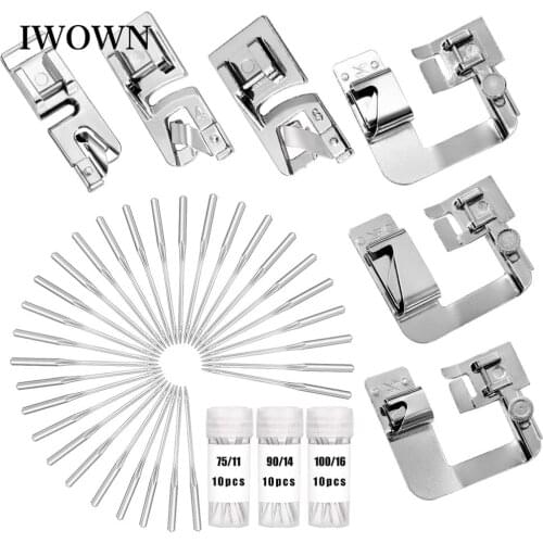 36Pcs Hemming Feet Kit Narrow Rolled Hem Presser Foot Wide Hem Presser Foot Sewing Machine Needles for Household Sewing Machines