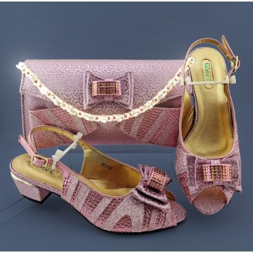 Pink Wedding Shoe and Bag Set Women Shoes and Bag Set In Italy Design Italian Shoes with Matching Bag Set Decorated with ZS-11
