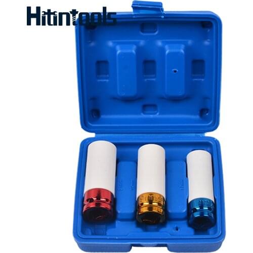 3pcs 1/2" Drive Thin Wall Wheel Deep Impact Nut Socket Set 17mm 19mm 21 mm Car Garage Tool With Case
