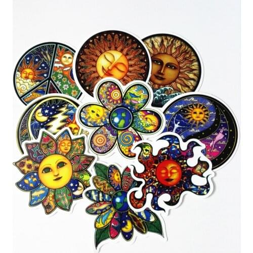 25Pcs/lot Colorful Waterproof Sun Moon Wishing World Peace Stickers For Snowboard Laptop Luggage Bicycles Backpack Notebook Peg