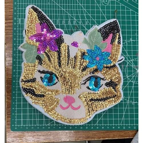 Cat sequined Embroidery fabric patches for clothing sweater clothes patch stickers t-shirt diy decoration