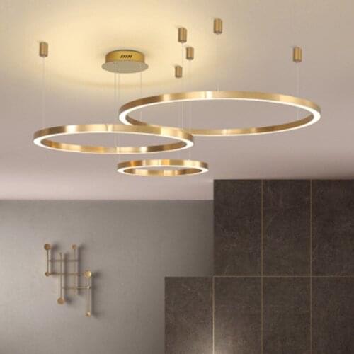 New Modern Simple Rings Chandelier Home Living Room Suspension Gold Lamp Pendant for Dinning Room Dimming Loft Light