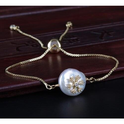 White cz crystal tiny snow snowflake charm freshwater pearl bead charms dainty link bracelets for women wedding birthday gift
