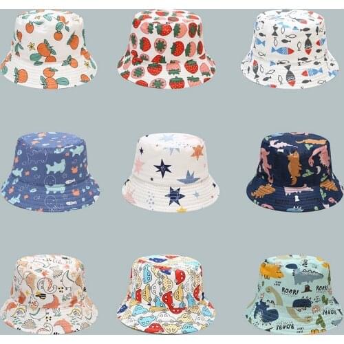 New Cute Cartoon Embroidery Bucket Hat Childrens Panama Hat Summer Sun Protection Hat Foldable Fishermen Hat for Men Unisex Hat