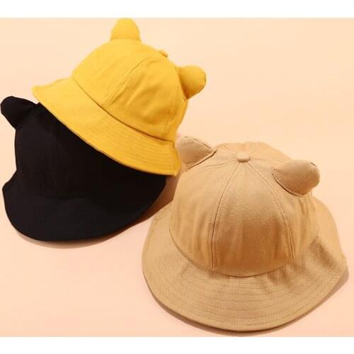 56-58 Cm 2019 New College Wind Bucket Hat Womens Korean-Style Soft Sister Cat Ears Cartoon Bucket Hats Cute Student Sun Hat