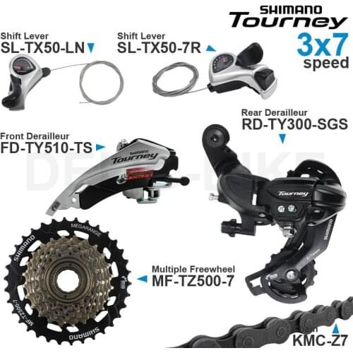 SHIMANO TOURNEY 3x6 3x7 Speed Groupset include TX50 Shifters TY300 Rear Derailleur MF-TZ500 Cassette Sprocket KMC Z7 Chain