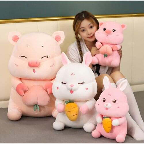 35/50/70CM Kawaii Pig & Rabbit Holding Milk Bottle Carrot Plush Toys Soft Big Size Animal Pillow Stuffed Dolls Baby Appease Toy