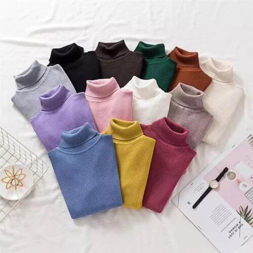 Zoki Simple Jumper Knitted Sweater Women Slim Fit Pullover Turtleneck Long Sleeve Solid Korean Clothes Autumn Fashion New 2021