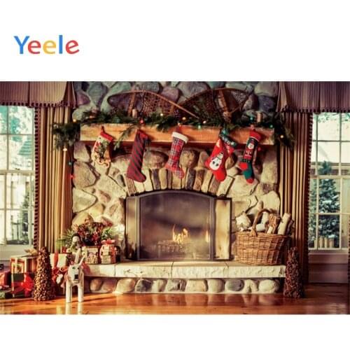 Christmas Socks Fireplace Wooden Board Brick Wall Baby Backdrop Photography Custom Photographic Background For Photo Studio