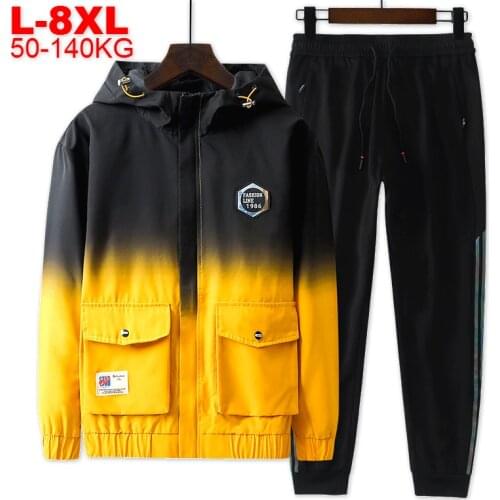 Large Size Mens Tracksuit Gradient Jackets Two Pieces Men Sets Jacket Pants Sports Set Casual Sportwear Outfit Track Suit Male
