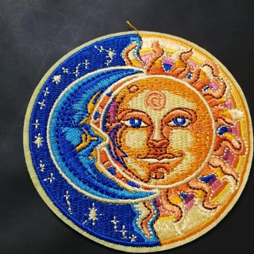 Sun moon Patches of Embroidered Applique Space Clothing Patch badges with Celestial Funny Large Round appliques stickers