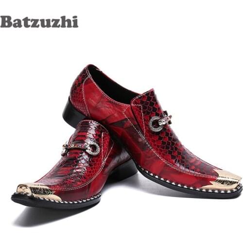 Batzuzhi Italian Type Formal Leather Dress Shoes Men Golden Metal Tip Mens Shoes Chaussure Homme, Party and Wedding Shoes Male