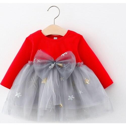 Spring Autumn Girls Princess Dress Children Kids Baby Infants Mesh Patchwork Long Sleeve Bow Party Dresses Vestidos S12225