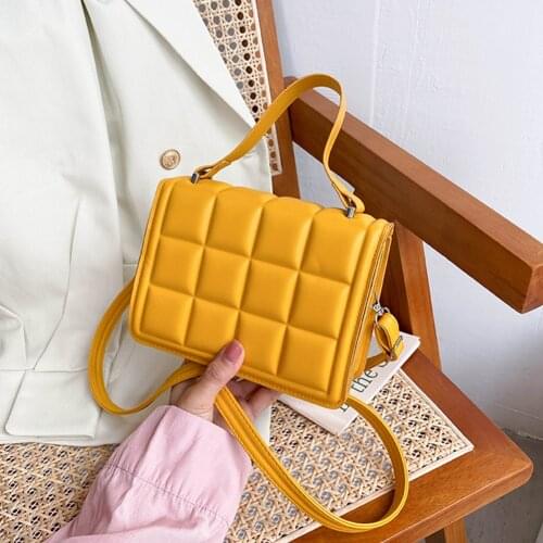 Vintage Women Checkered PU Leather Solid Color Crossbody Messenger Shoulder Bag Casual Ladies Mini Handbags Flap Purse