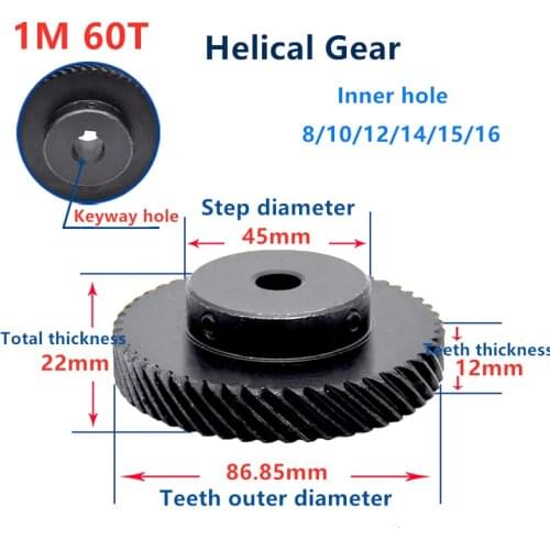 Custom helical teeth 1Mod 60T 1mould 60 teeth T spiral staggered 45 degree helical gear