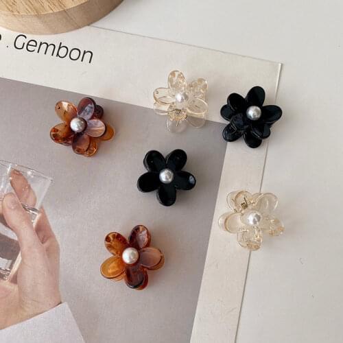 3pc Lovely Flower with Pearl Hair Claw Clips for Women Girls Hairpin Crab Headband for Hair Washface Accessories Ornament