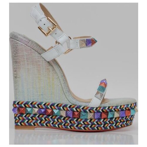 Fashion Open Toe Plated Multi Rivets Studded Woman Sandal Colorful Rope Braided Platform Wedge Shoes Ankle Strap Dress Heels